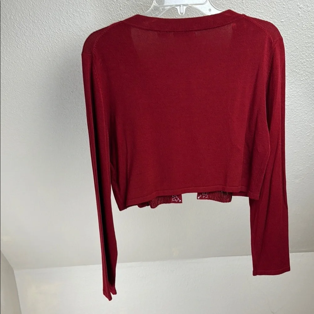 NADINE Petite Large Red Cropped Cardigan with Decorative Trim - Picture 8 of 8